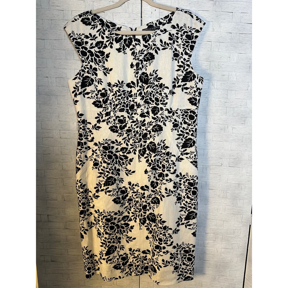 ISABELLA DEMARCO‎ women’s floral linen dress cap sleeve black cream heritage